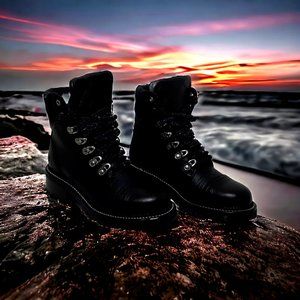 Frye Samantha Hiker Boots Womens Size 5.5 M Black Leather Like New Moto Combat